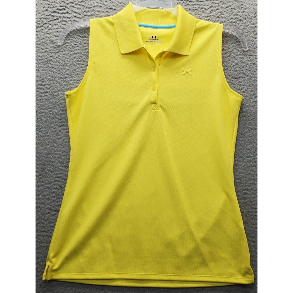 Under Armour HeatGear Golf Polo Shirt Womens M Yellow Tennis Athletic Sleeveless